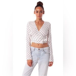 Rhythm Barcelona Wrap White/Black Polka Dot Cropped Top Size Small EUC